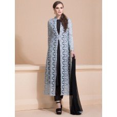 GREY AND BLACK SEQUENCE LACE JACKET WITH PENCIL TROUSER